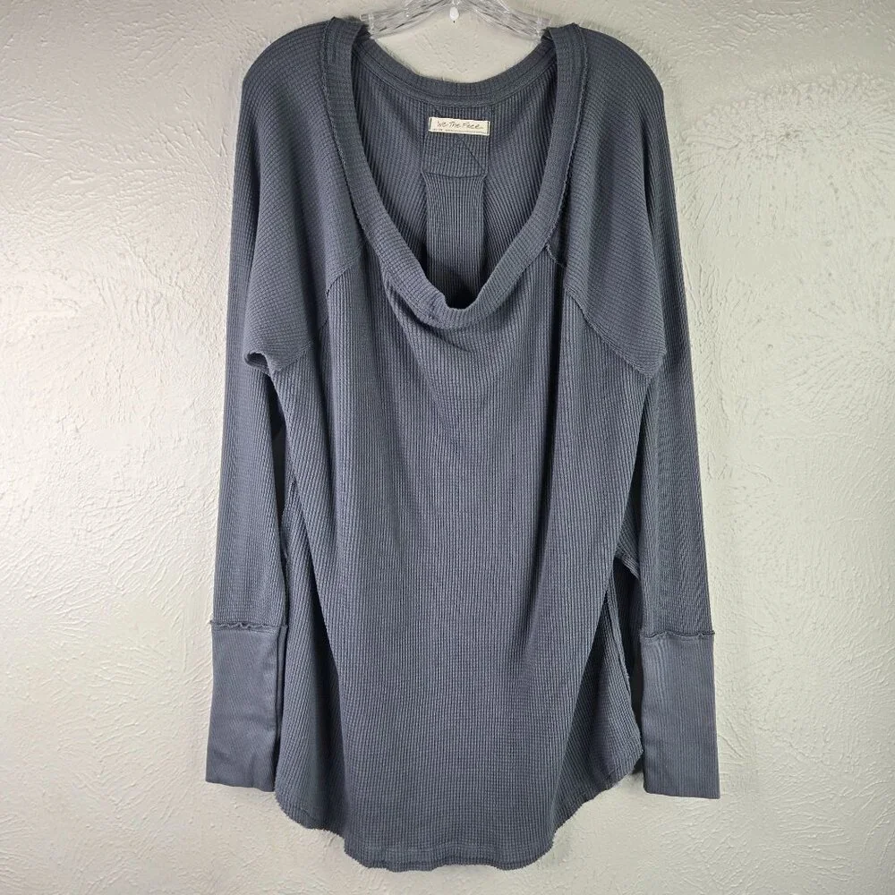 We The Free Thermal Shirt Sz M Gray Oversized Relaxed Fit Streetwear Slouchy Top